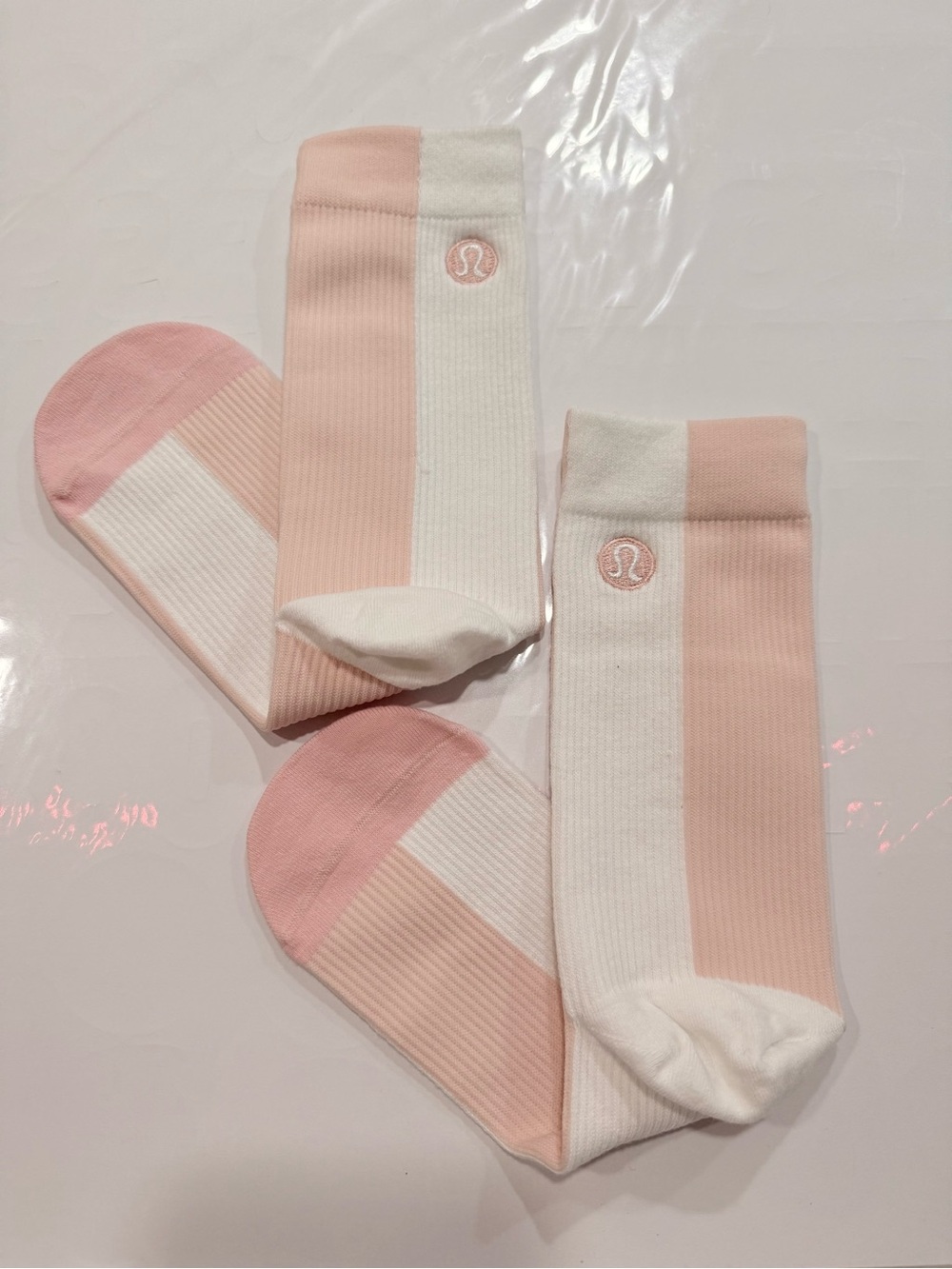 lululemon athletica Blush Pink and White Stripe Crew Socks